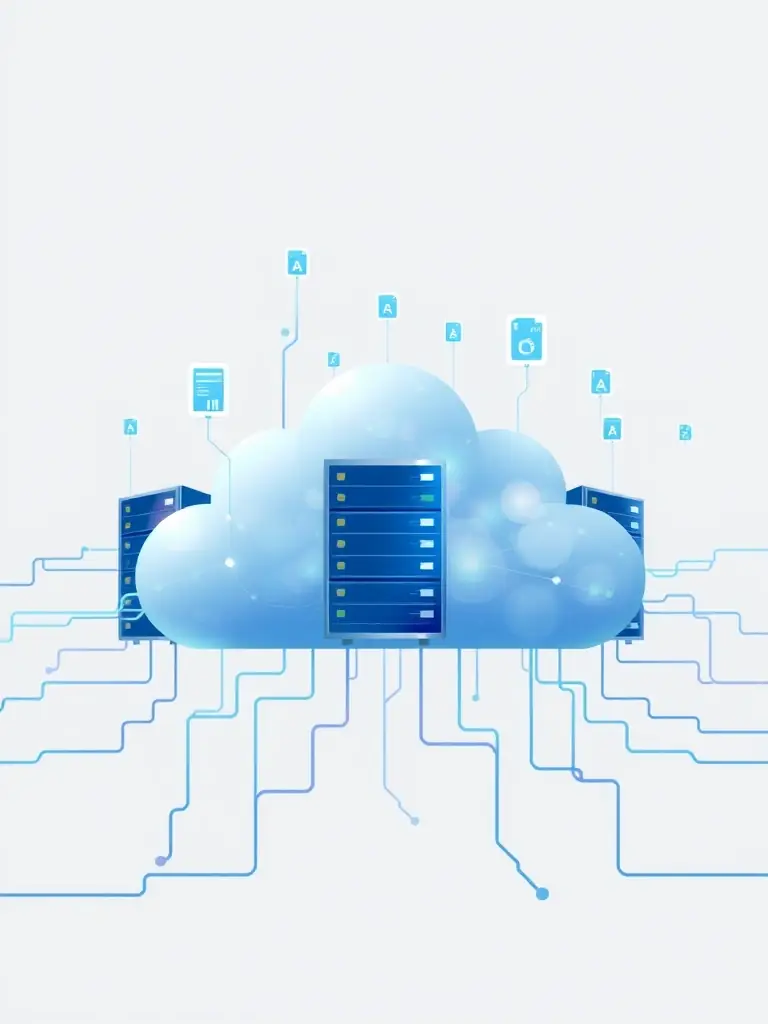 A stylized image of cloud servers interconnected, representing Ron's experience with cloud computing platforms like AWS or Azure.