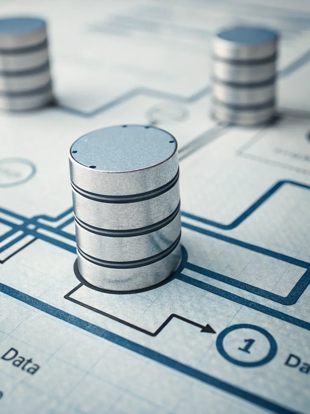 A sleek icon representing database management systems, such as PostgreSQL or MySQL, highlighting Ron's database skills.